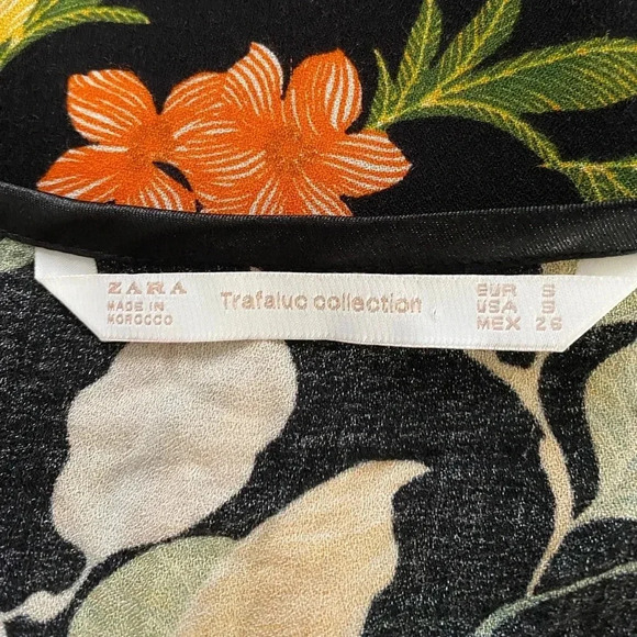 ZARA Black Floral Print Button Down Flowy Cottagecore Maxi Dress Size S - Picture 13 of 14